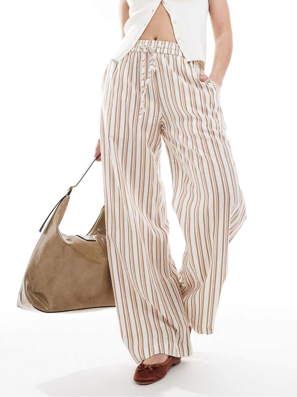 Cotton On Haven wide leg linen look pant in striped artichoke
